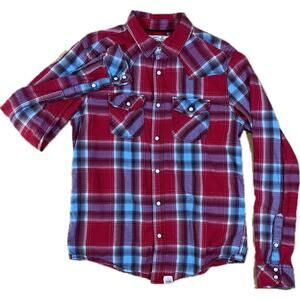 Aeropostale Red Blue Tartan Plaid Long Sleeve Button Down Western Woman's Small
